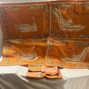 Hermes placemats and napkins set of four; vintage 1970’s - bird themed.